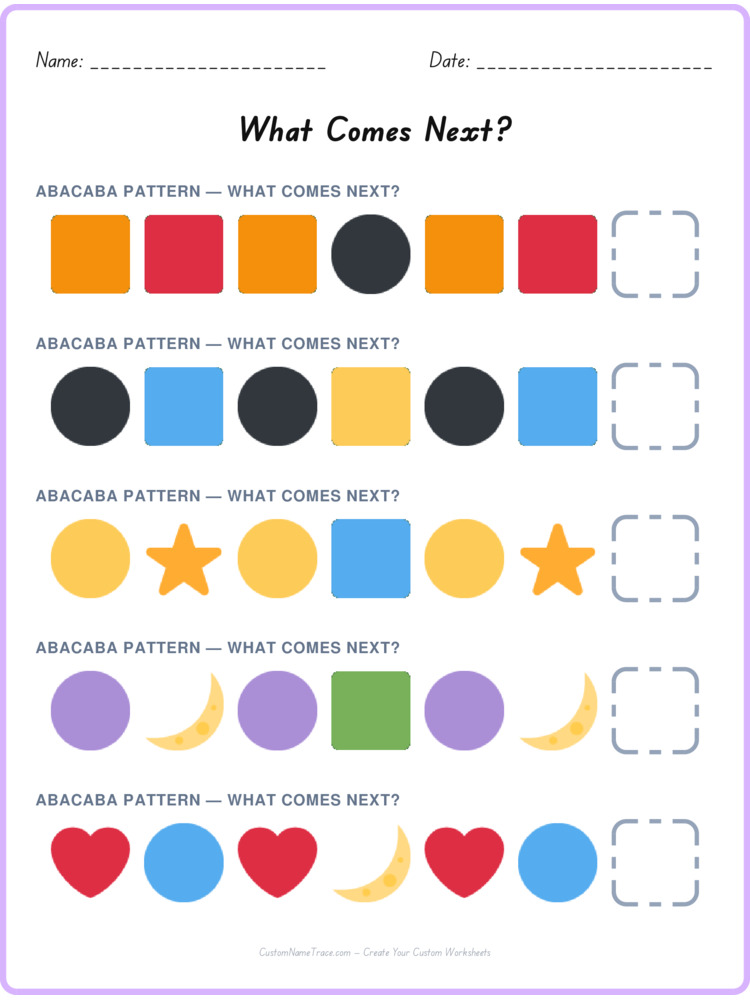 ABACABA pattern worksheet 31 for kids