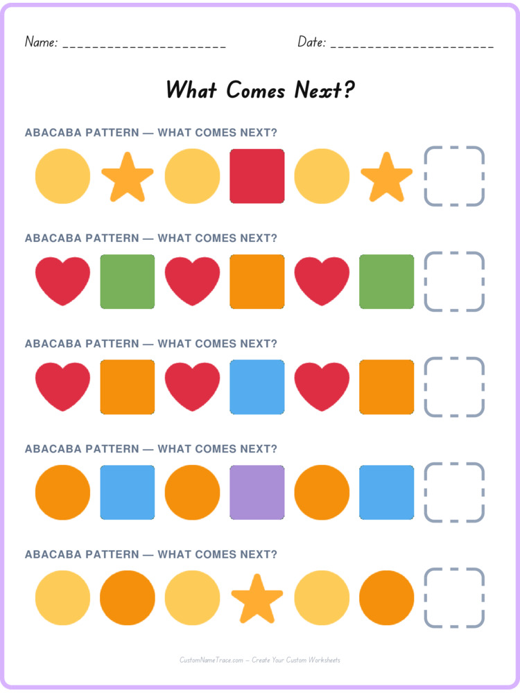 ABACABA pattern worksheet 32 for kids