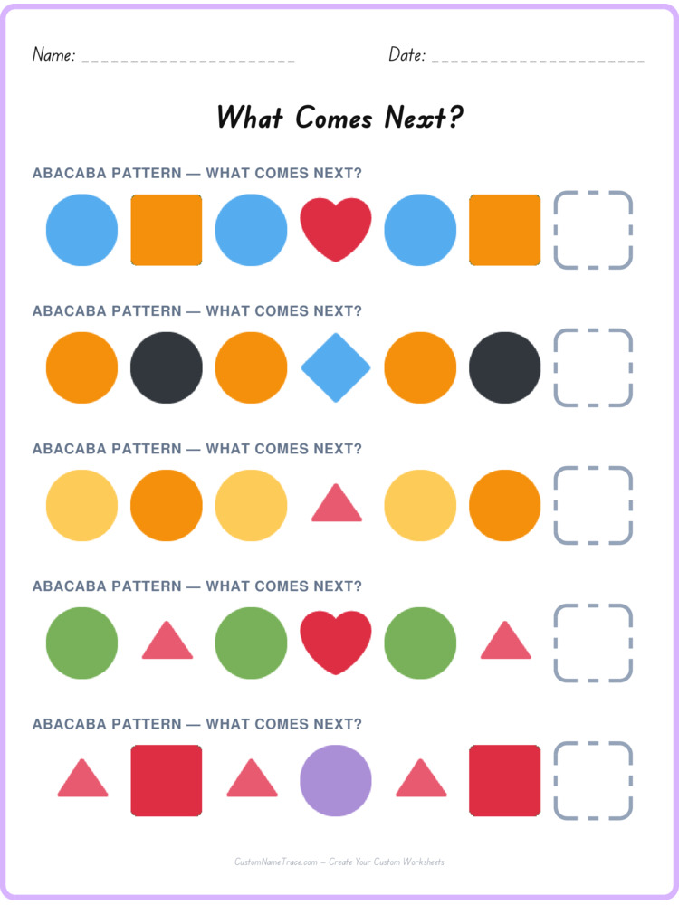 ABACABA pattern worksheet 33 for kids