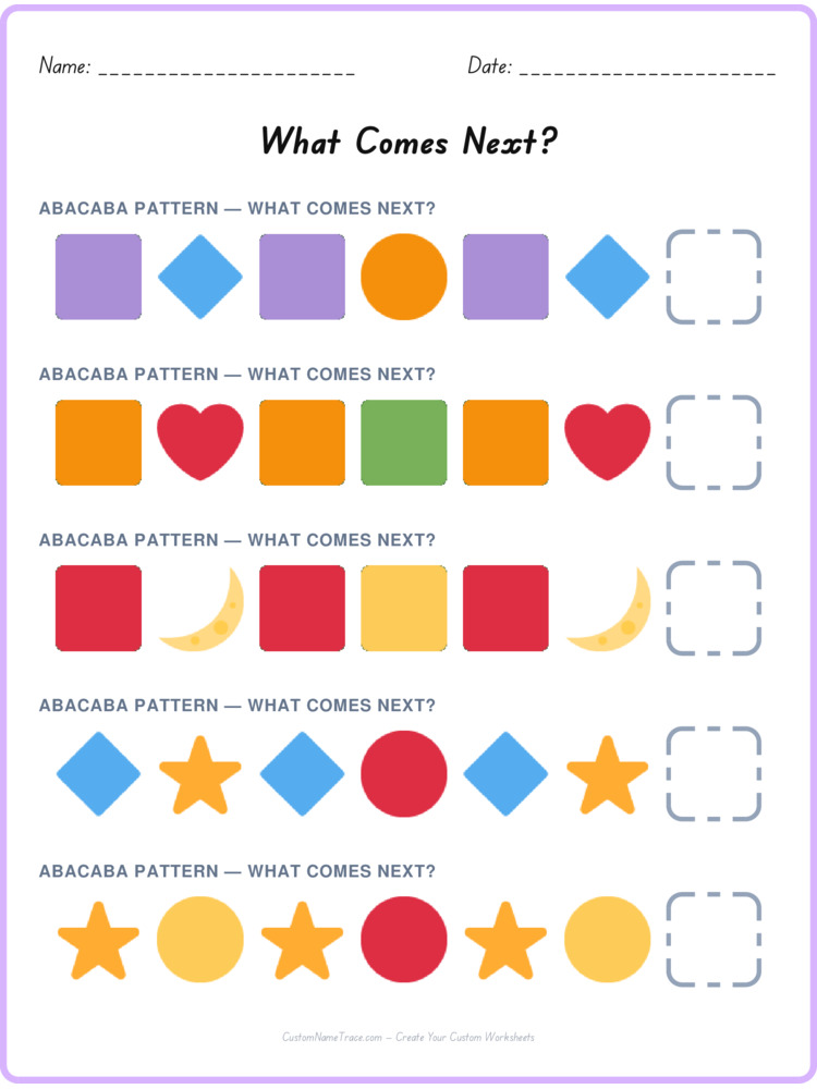 ABACABA pattern worksheet 34 for kids