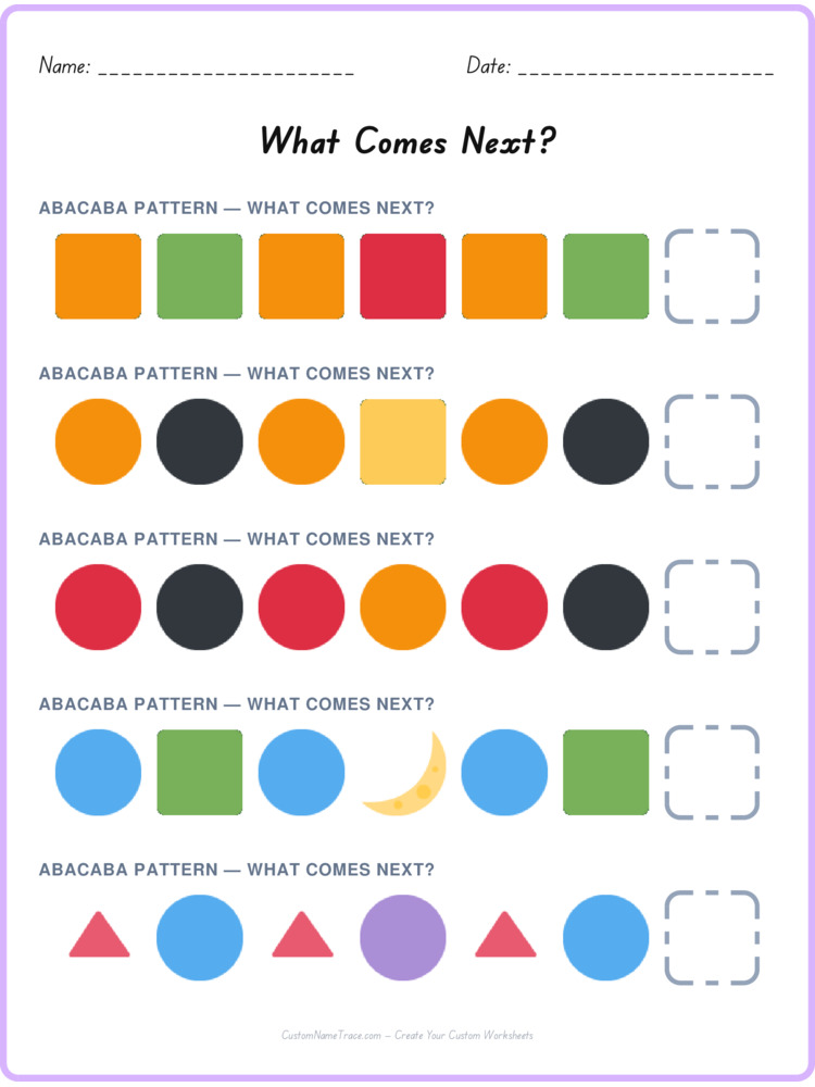 ABACABA pattern worksheet 35 for kids