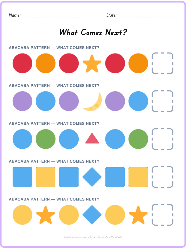 ABACABA pattern worksheet 36 for kids