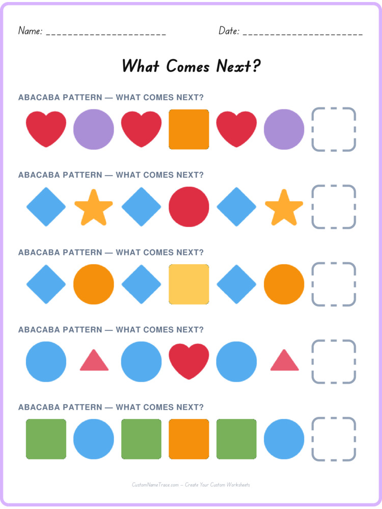 ABACABA pattern worksheet 37 for kids