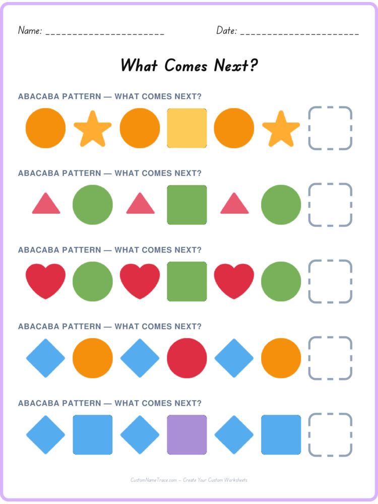 ABACABA pattern worksheet 38 for kids