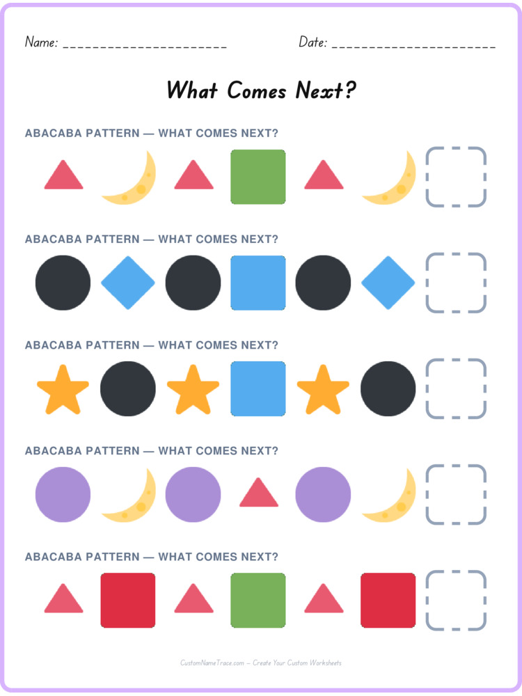 ABACABA pattern worksheet 39 for kids
