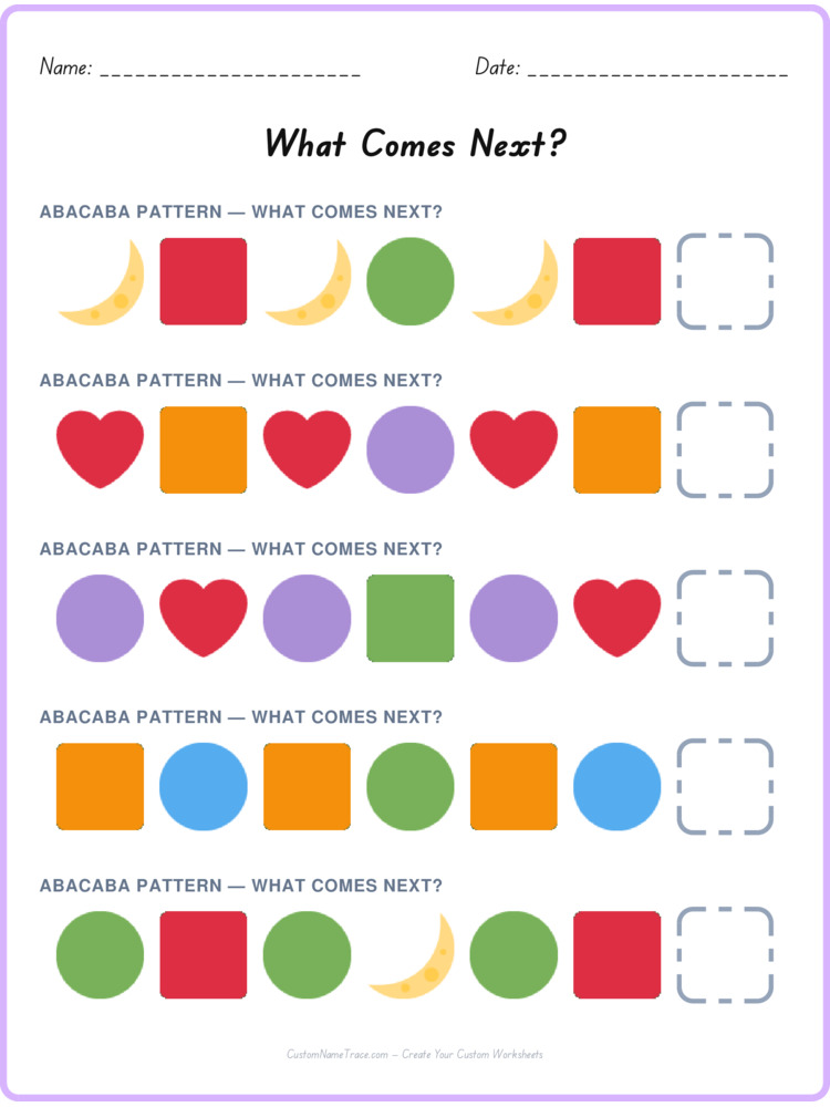 ABACABA pattern worksheet 4 for kids