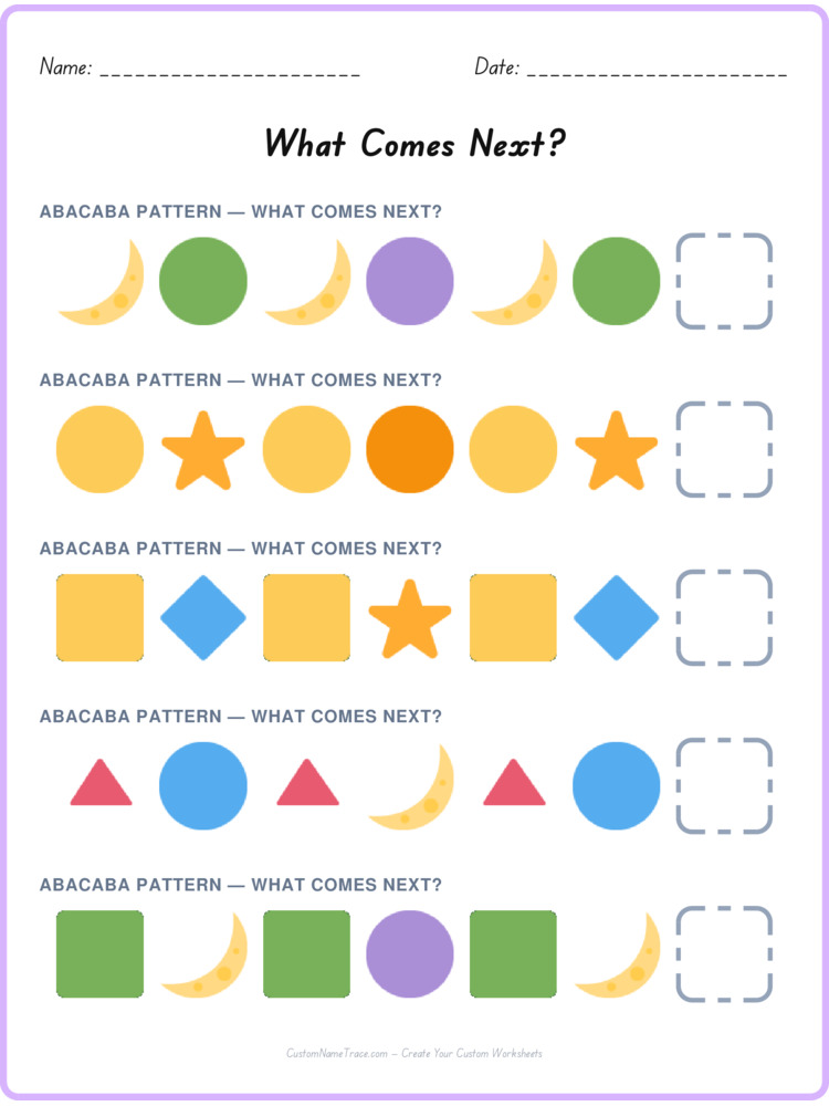 ABACABA pattern worksheet 40 for kids