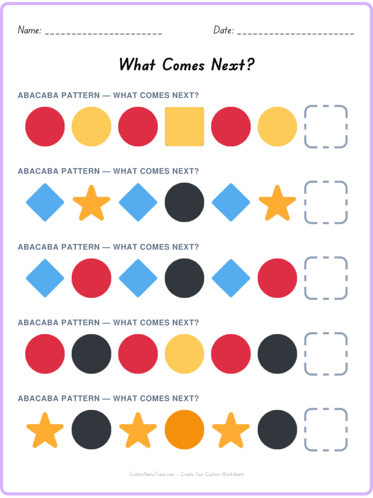 ABACABA pattern worksheet 5 for kids