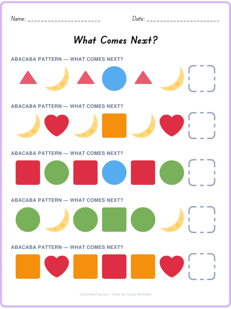 ABACABA pattern worksheet 6 for kids