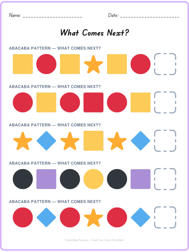 ABACABA pattern worksheet 7 for kids