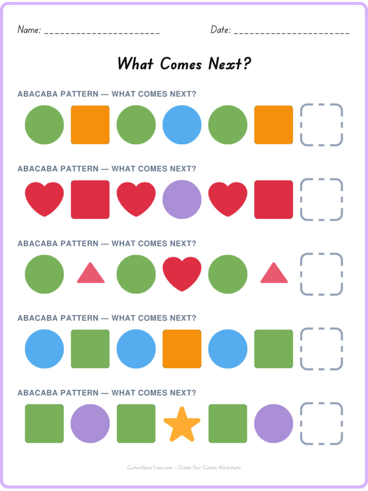 ABACABA pattern worksheet 8 for kids