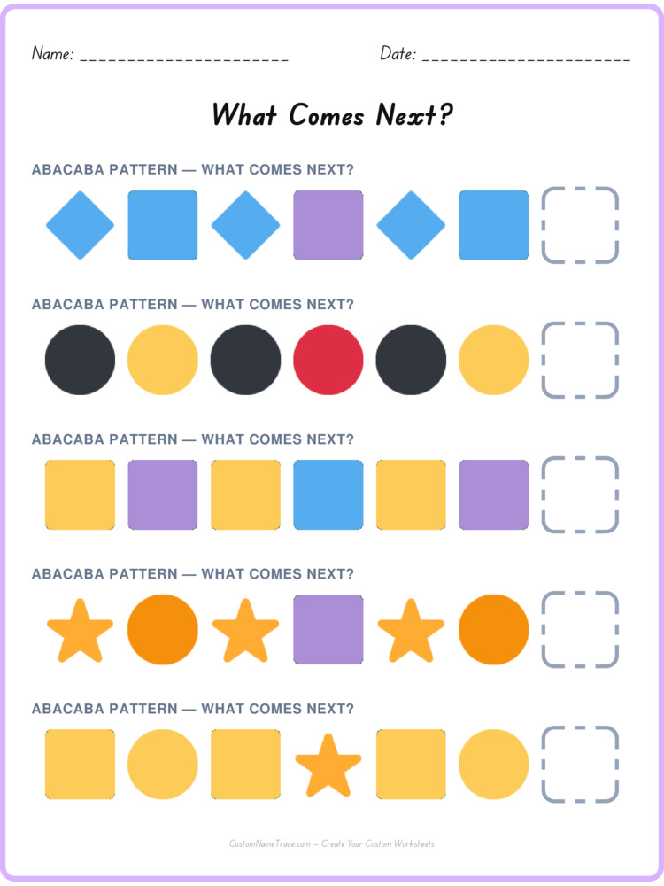 ABACABA pattern worksheet 9 for kids