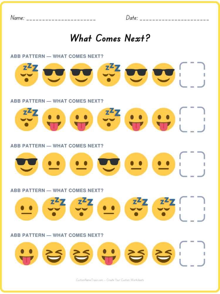 ABB pattern worksheet 1 for kids