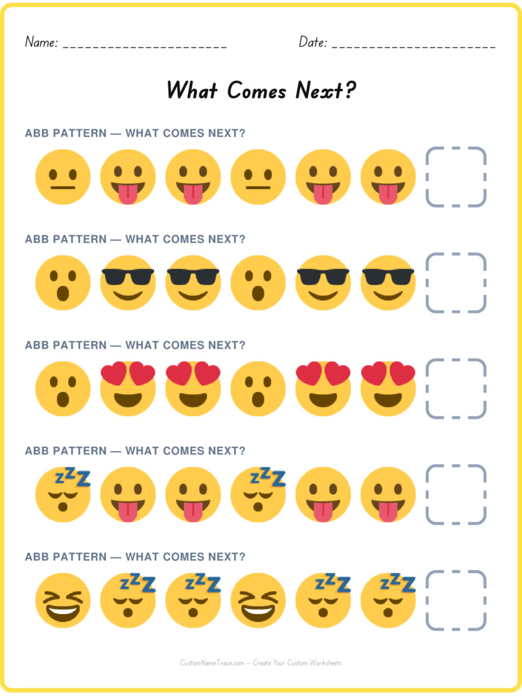 ABB pattern worksheet 10 for kids