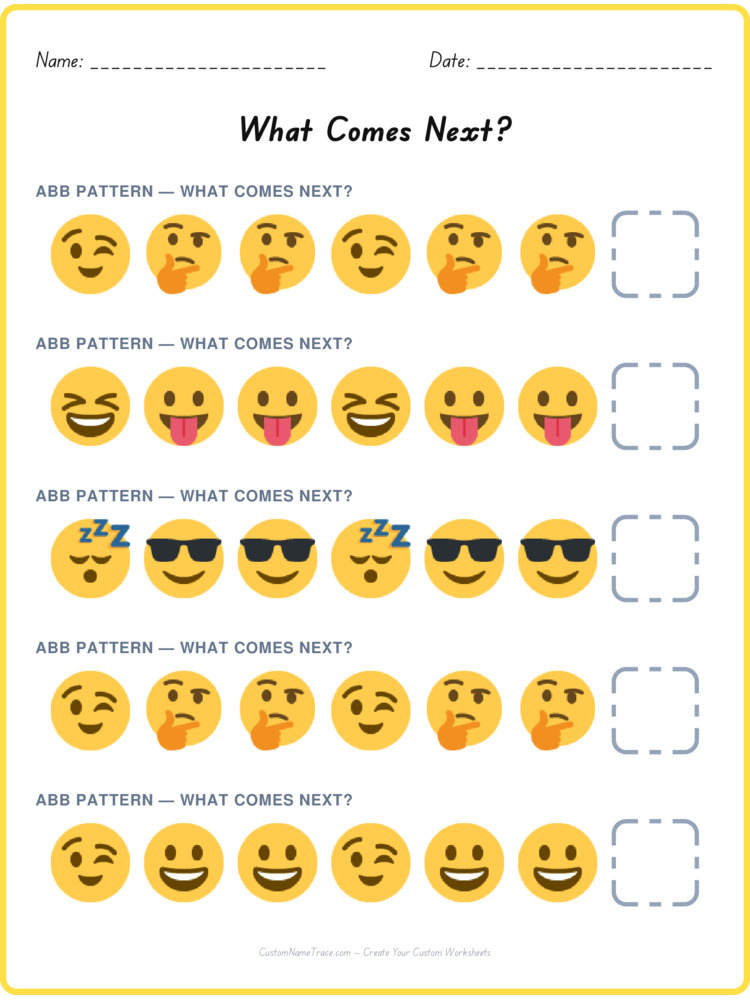 ABB pattern worksheet 11 for kids