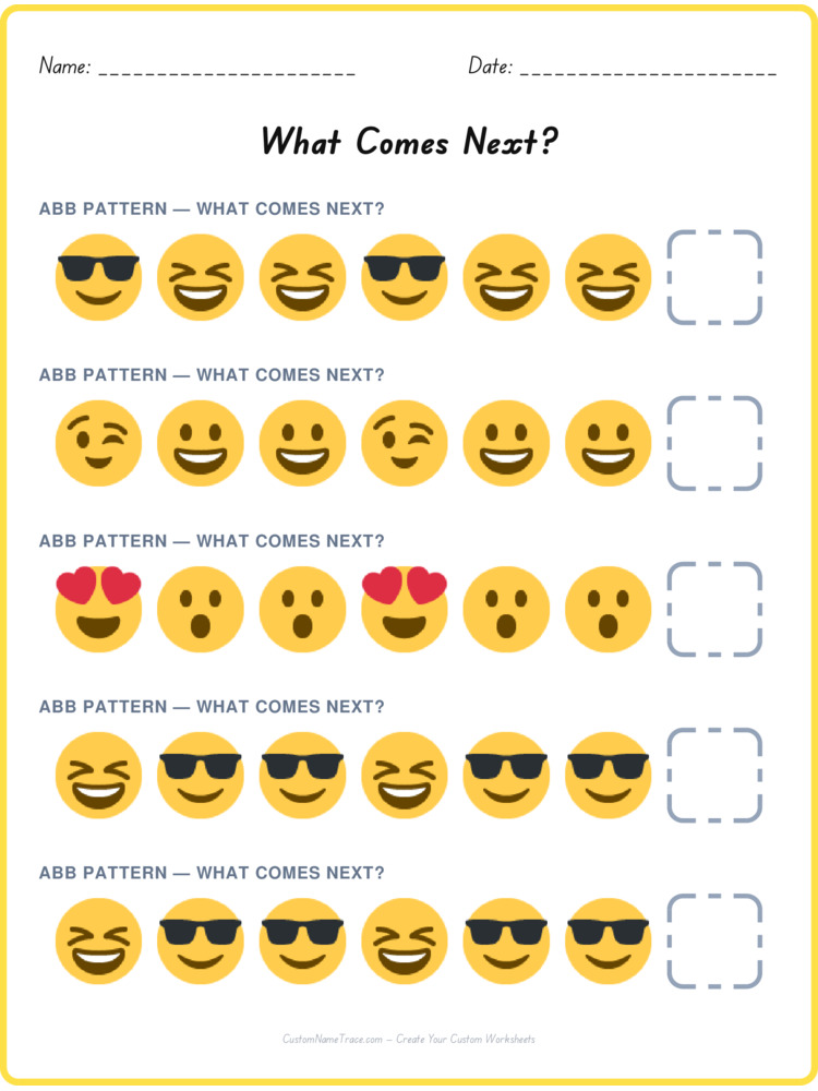 ABB pattern worksheet 12 for kids