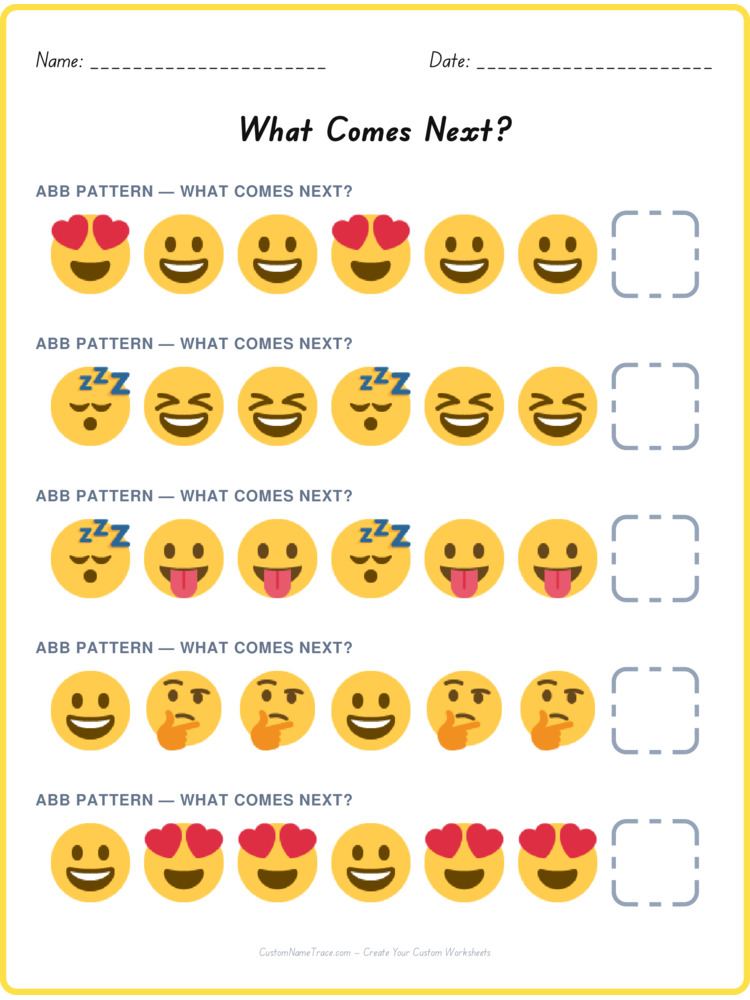 ABB pattern worksheet 13 for kids