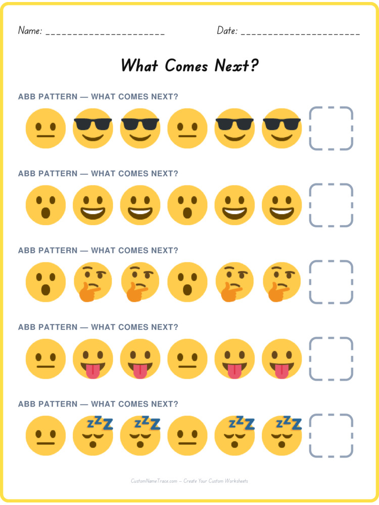 ABB pattern worksheet 14 for kids
