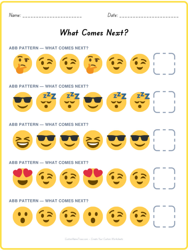 ABB pattern worksheet 15 for kids