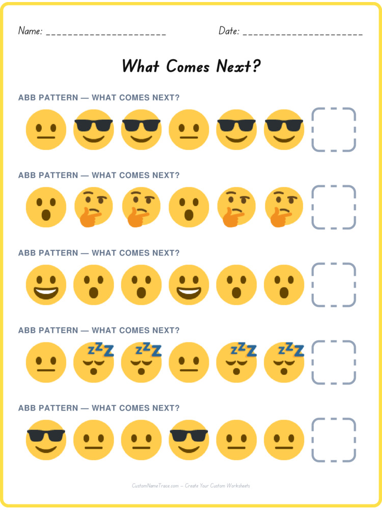 ABB pattern worksheet 16 for kids