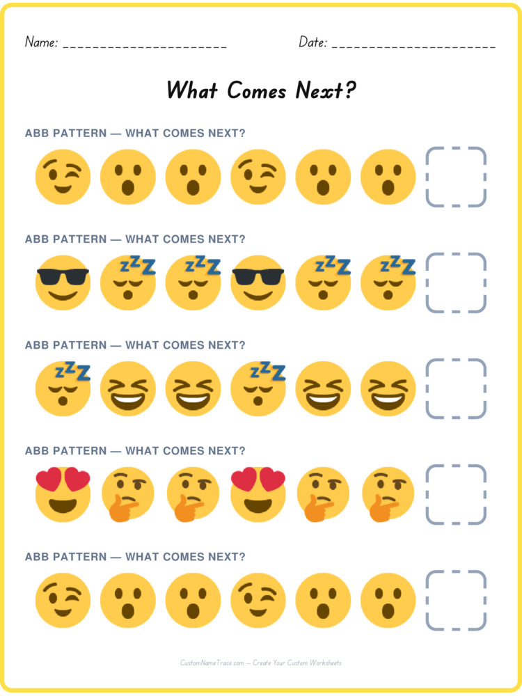 ABB pattern worksheet 17 for kids