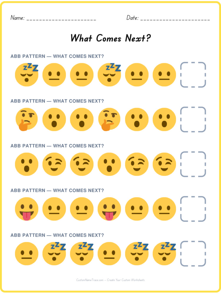 ABB pattern worksheet 18 for kids