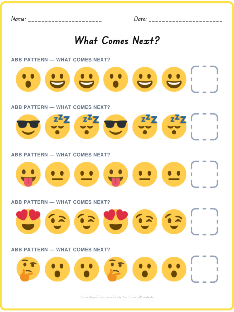 ABB pattern worksheet 19 for kids