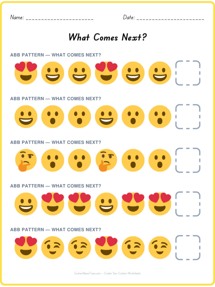 ABB pattern worksheet 2 for kids
