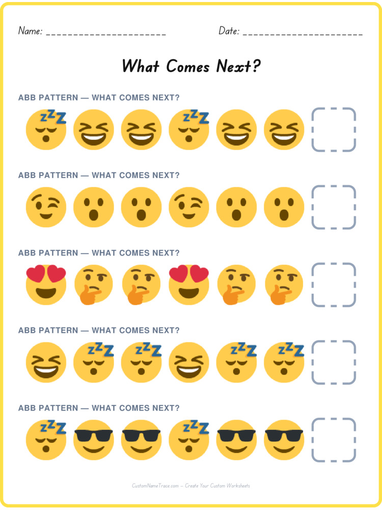 ABB pattern worksheet 20 for kids
