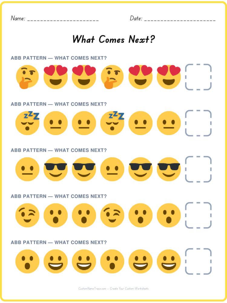 ABB pattern worksheet 21 for kids