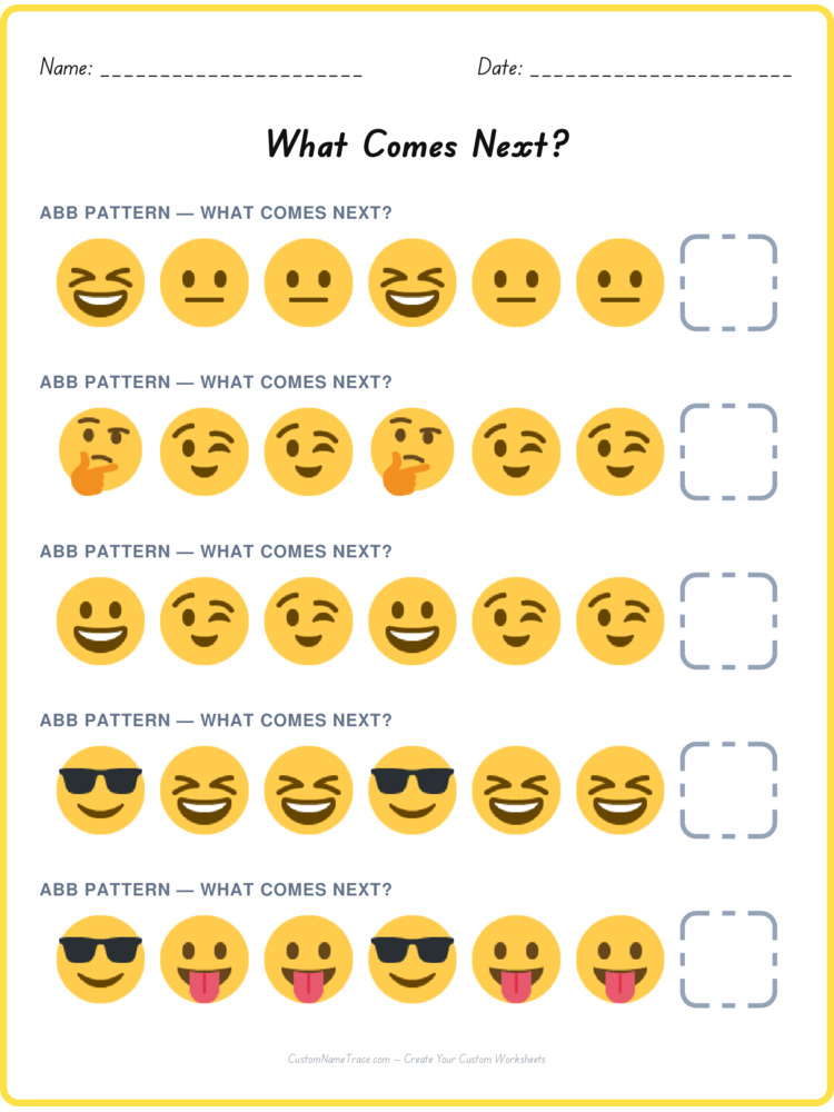 ABB pattern worksheet 22 for kids