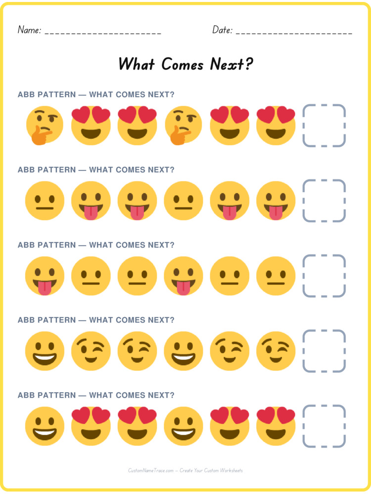 ABB pattern worksheet 23 for kids