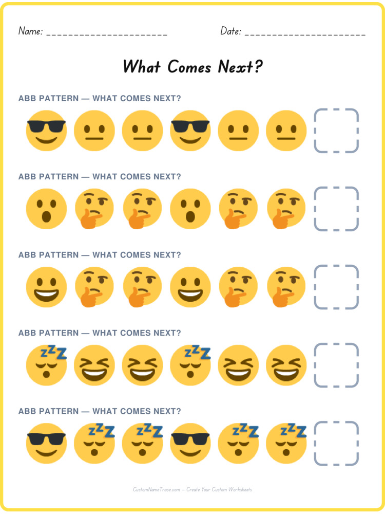 ABB pattern worksheet 24 for kids