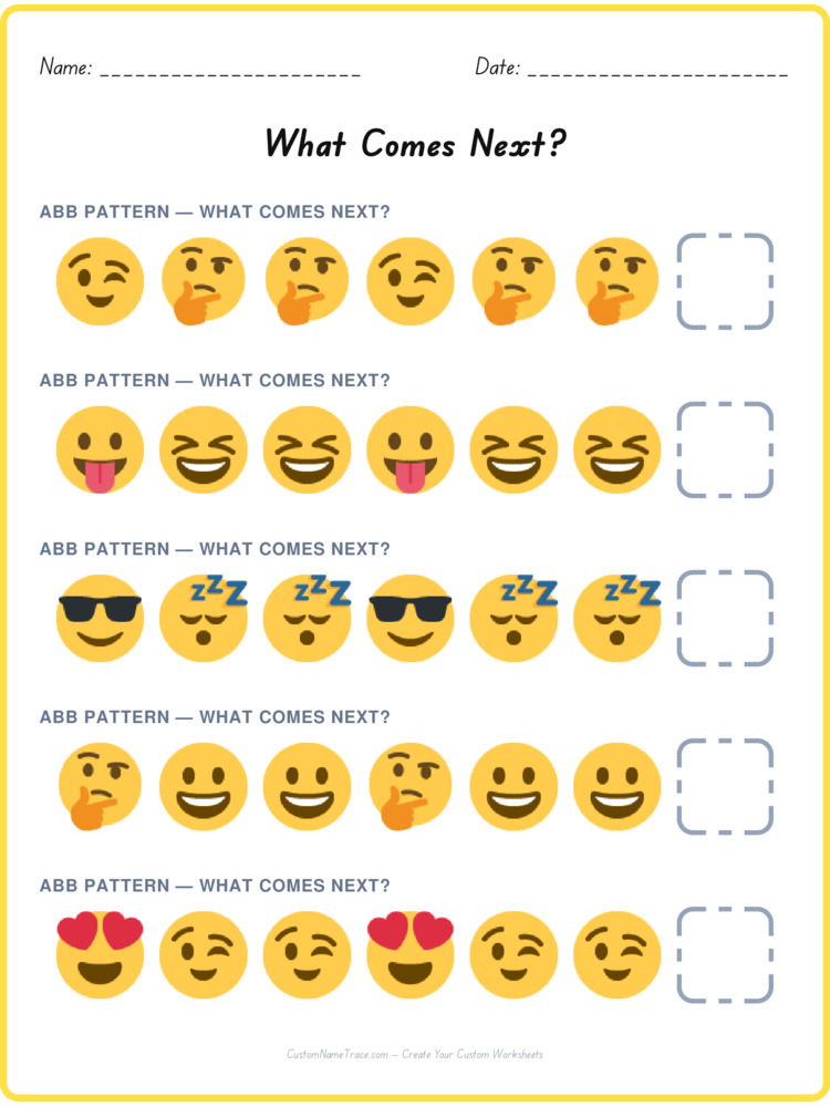 ABB pattern worksheet 25 for kids