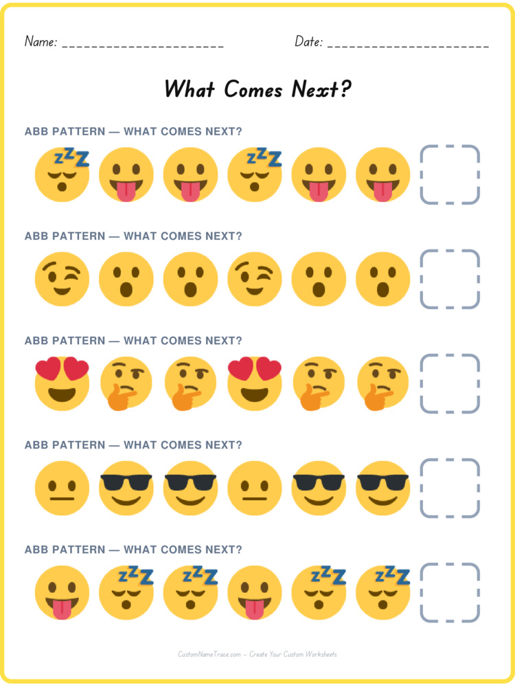 ABB pattern worksheet 26 for kids