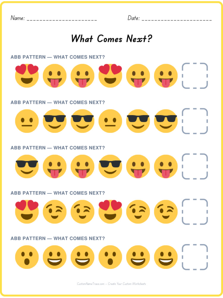 ABB pattern worksheet 27 for kids