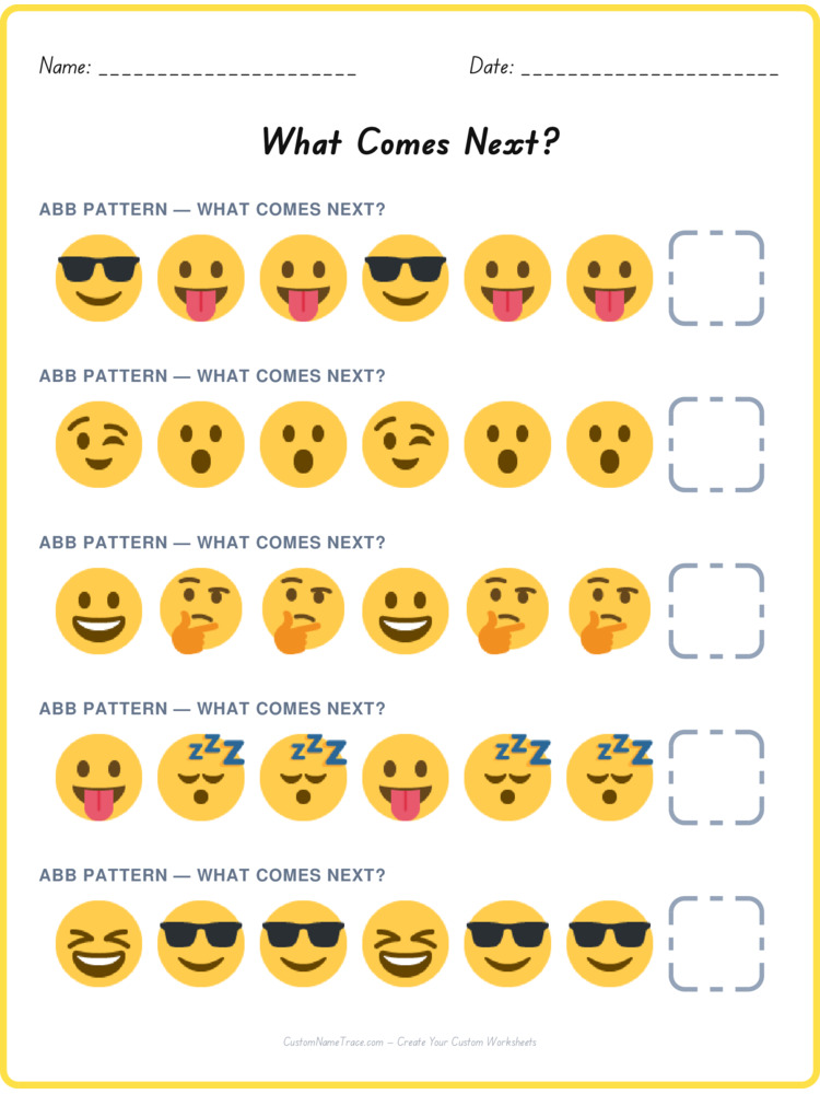ABB pattern worksheet 28 for kids
