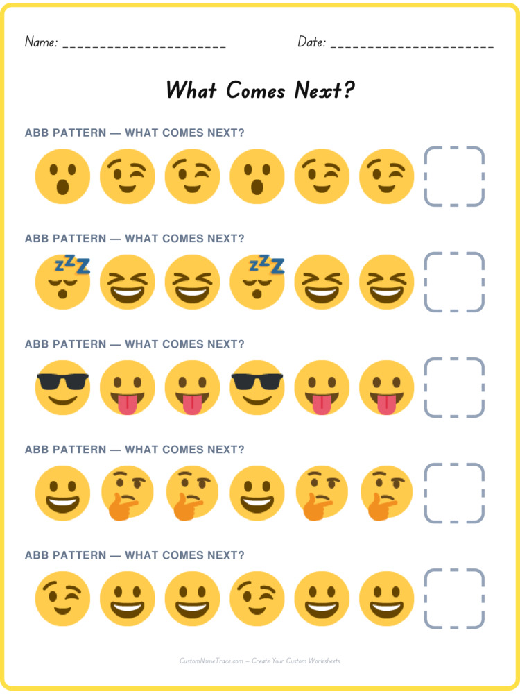 ABB pattern worksheet 29 for kids