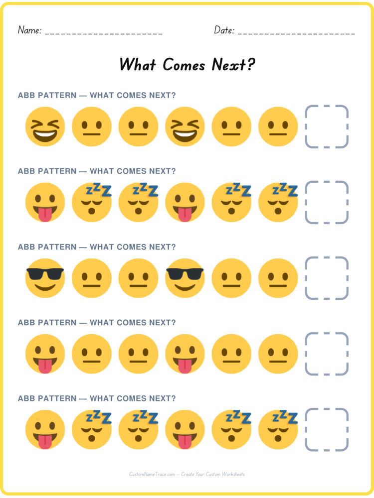ABB pattern worksheet 3 for kids
