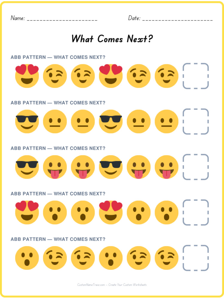 ABB pattern worksheet 30 for kids