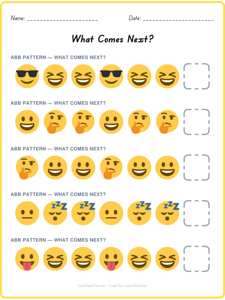 ABB pattern worksheet 31 for kids