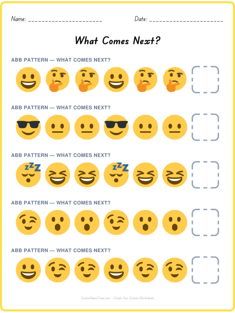 ABB pattern worksheet 32 for kids