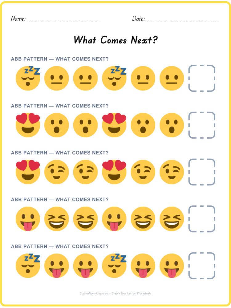 ABB pattern worksheet 33 for kids