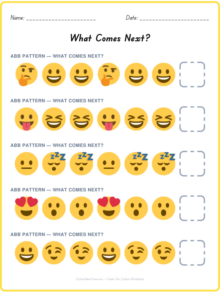 ABB pattern worksheet 34 for kids