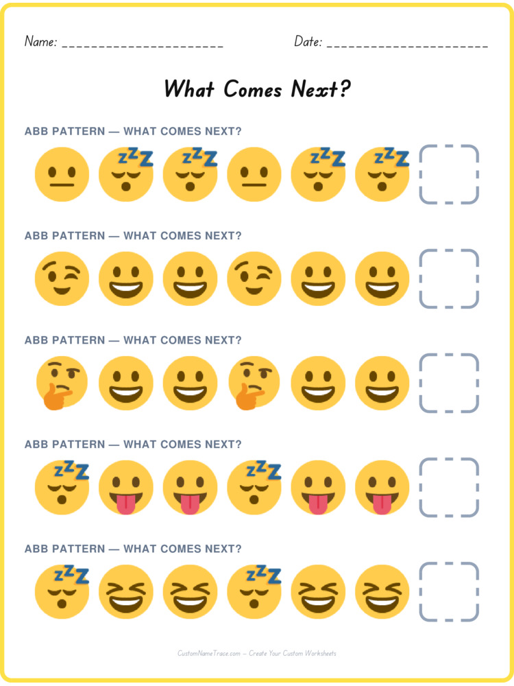 ABB pattern worksheet 35 for kids