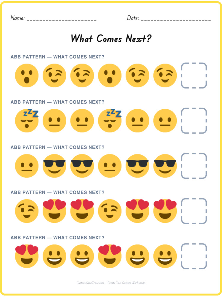 ABB pattern worksheet 36 for kids