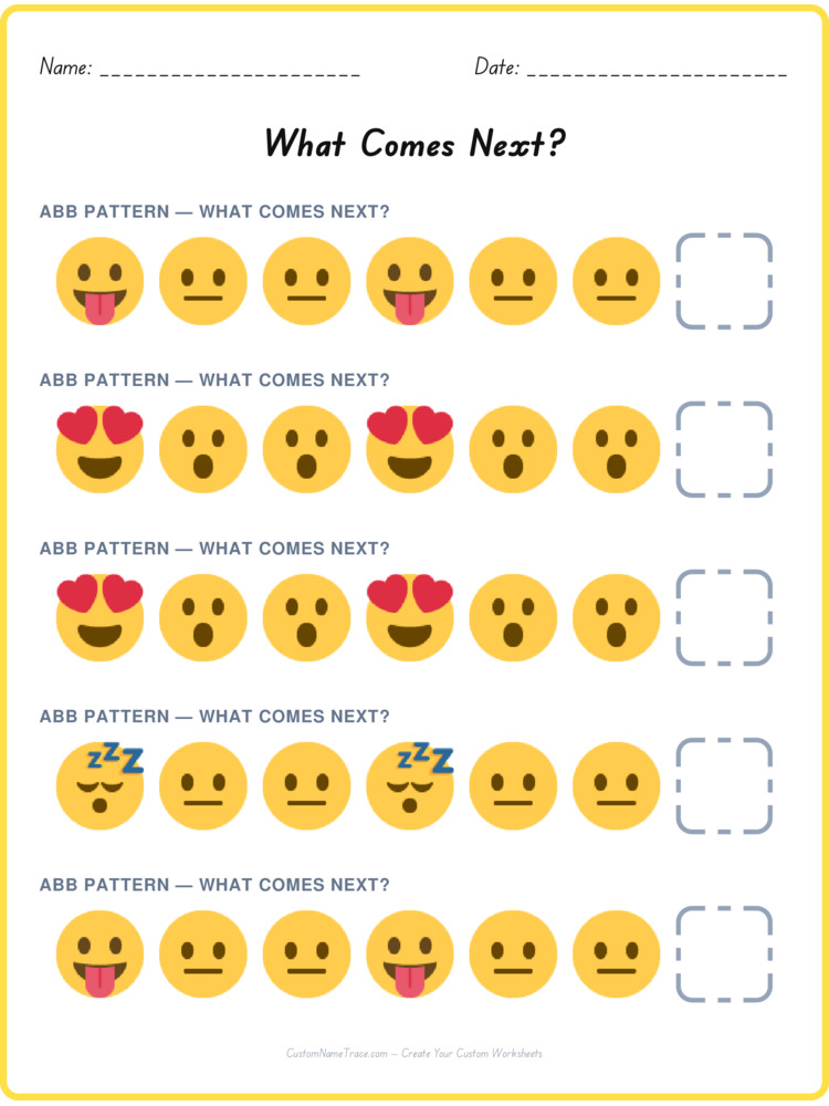 ABB pattern worksheet 37 for kids