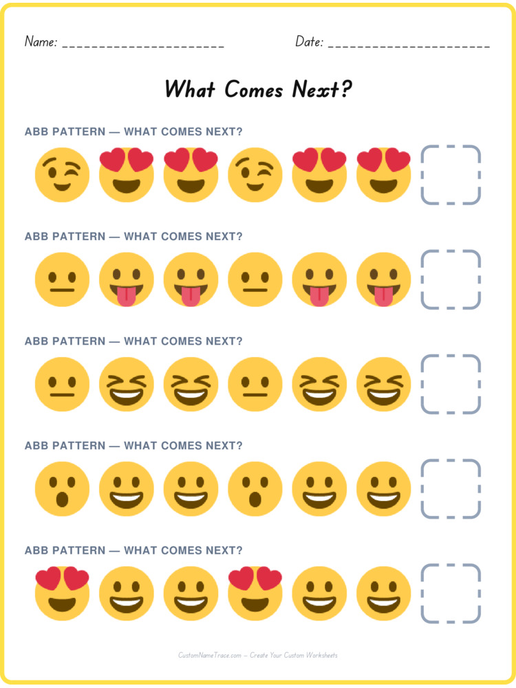 ABB pattern worksheet 38 for kids