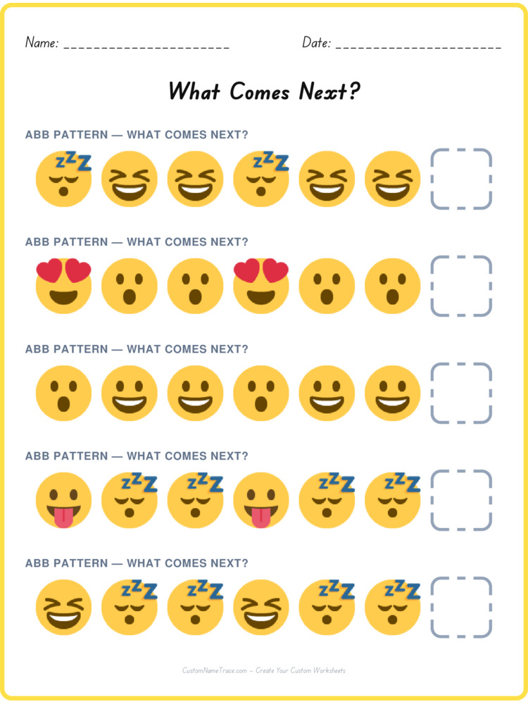ABB pattern worksheet 39 for kids