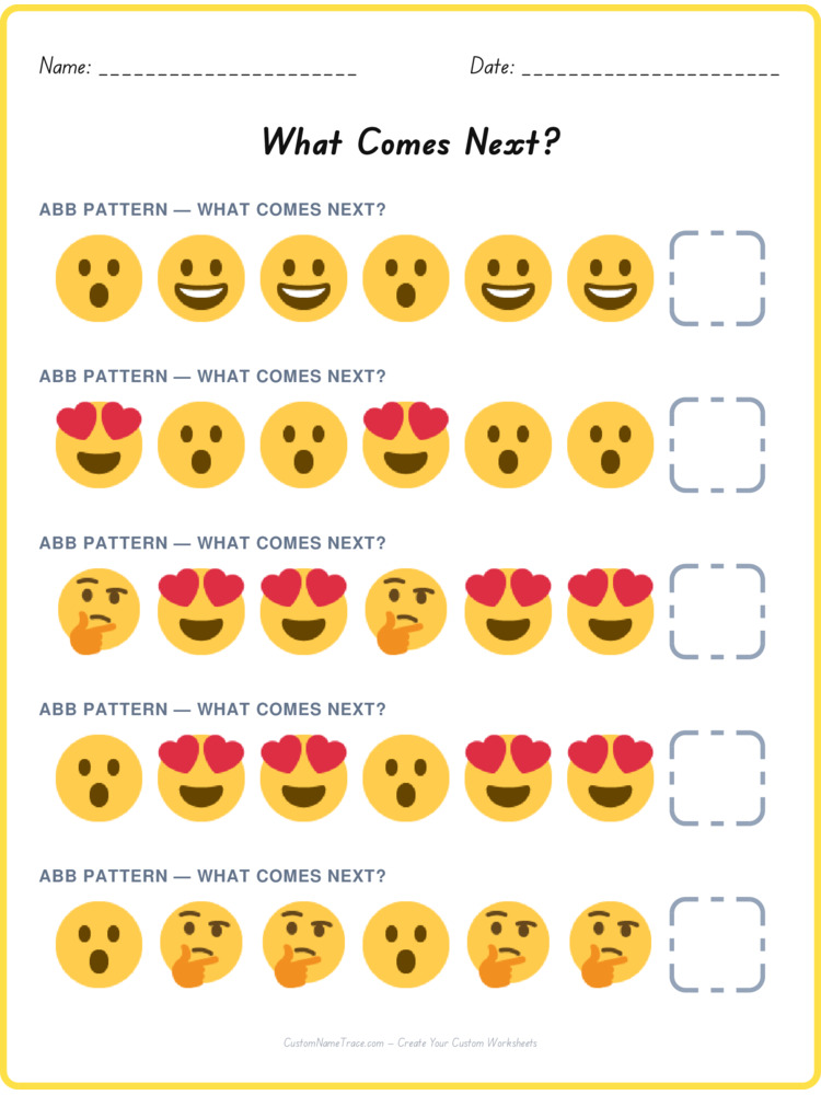 ABB pattern worksheet 4 for kids
